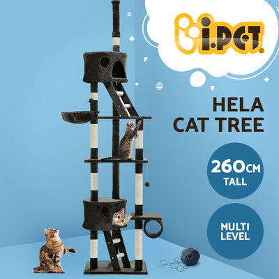 i.Pet Cat Tree 260cm Tower Scratching Post Scratcher Condo House Trees Grey