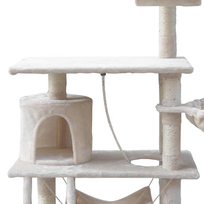 i.Pet Cat Tree 141cm Tower Scratching Post Scratcher Condo Wood House Bed Beige