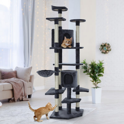 i.Pet Cat Tree 203cm Tower Scratching Post Scratcher Condo Trees House Bed Grey
