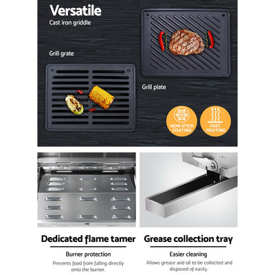 Grillz Portable Gas BBQ Grill 2 Burners with Double Sided Plate