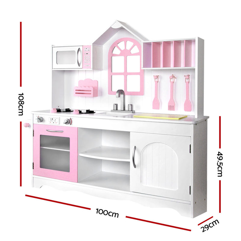 Keezi Kids Kitchen Play Set Wooden Pretend Toys Cooking Children Storage Cabinet