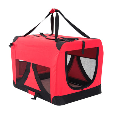 dog pet carrier soft crate red portable 