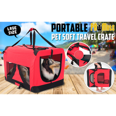 Portable Soft Dog Cage Crate Carrier XL RED