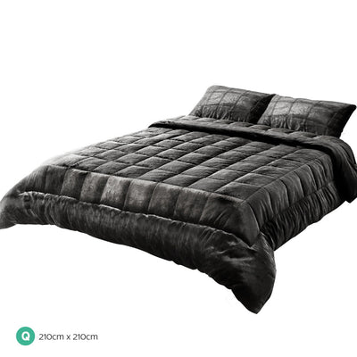 Giselle Bedding Faux Mink Quilt Charcoal Queen