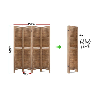 Artiss 4 Panel Room Divider 160x170cm Screen Privacy Wood Foldable Stand Oak