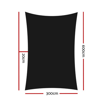 Instahut Shade Sail 3x6m Rectangle 280GSM 98% Black Shade Cloth