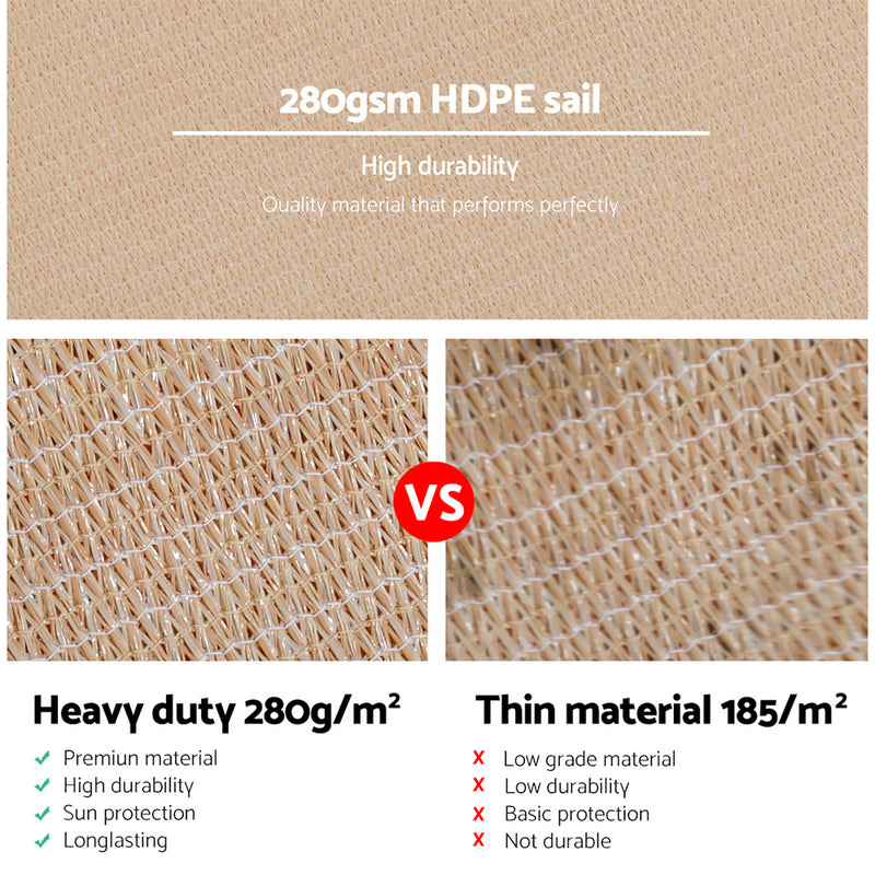 Instahut Shade Sail 4x5m Rectangle 280GSM 98% Sand Shade Cloth