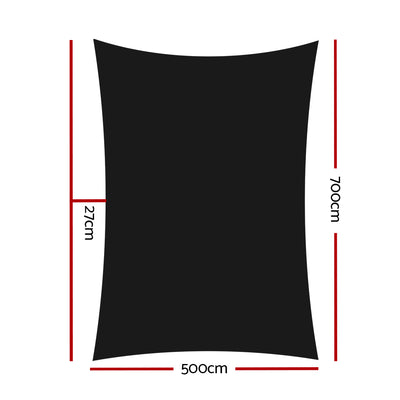 Instahut Shade Sail 5x7m Rectangle 280GSM 98% Black Shade Cloth