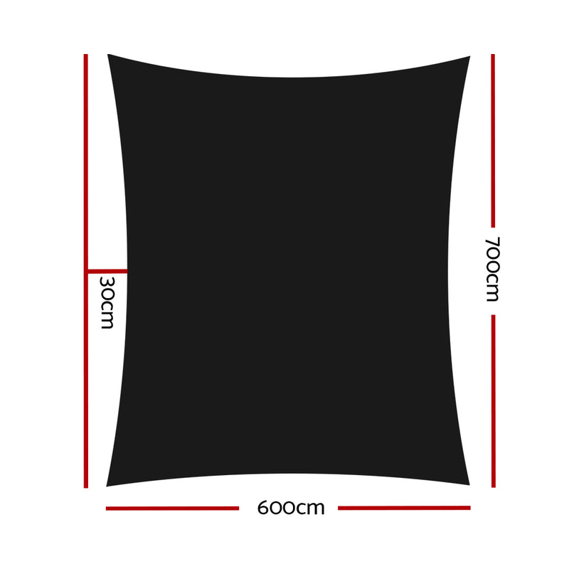Instahut Shade Sail 6x7m Rectangle 280GSM 98% Black Shade Cloth