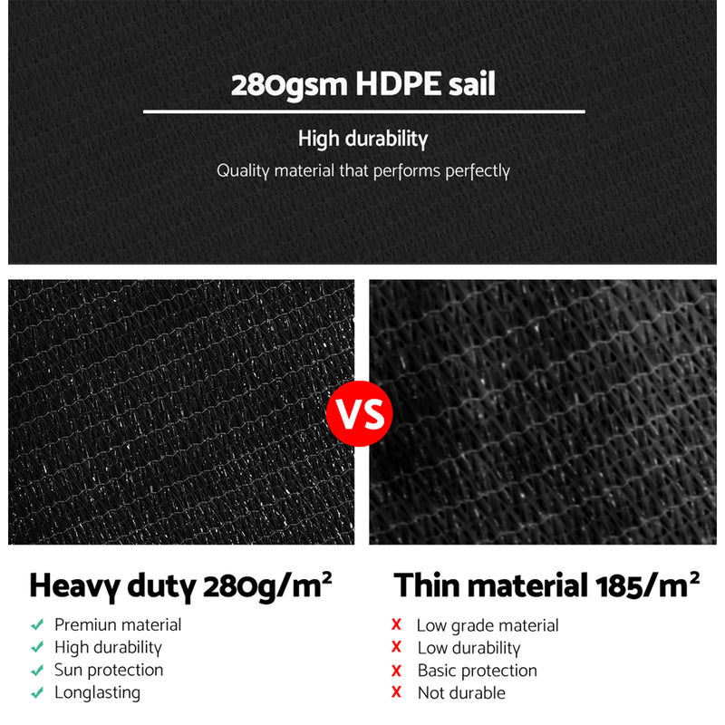 Instahut Shade Sail 6x7m Rectangle 280GSM 98% Black Shade Cloth