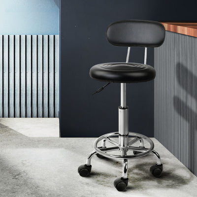 Artiss Salon Stool Swivel Chair Backrest Black