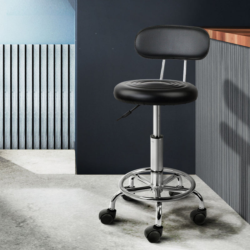 Artiss Salon Stool Swivel Chair Backrest Black