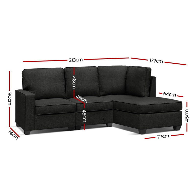Artiss Modular Sofa Chaise Set 4-seater Dark Grey