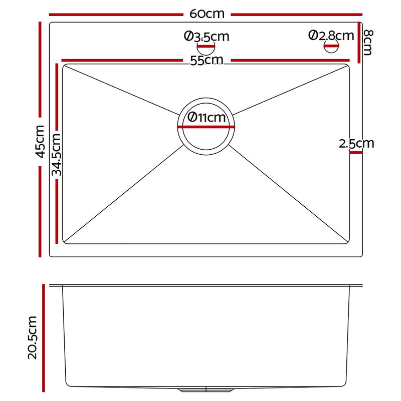 Cefito 60cm x 45cm Stainless Steel Kitchen Sink Flush/Drop-in Mount Silver