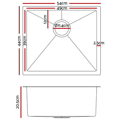 Cefito 54cm x 44cm Stainless Steel Kitchen Sink Under/Top/Flush Mount Silver