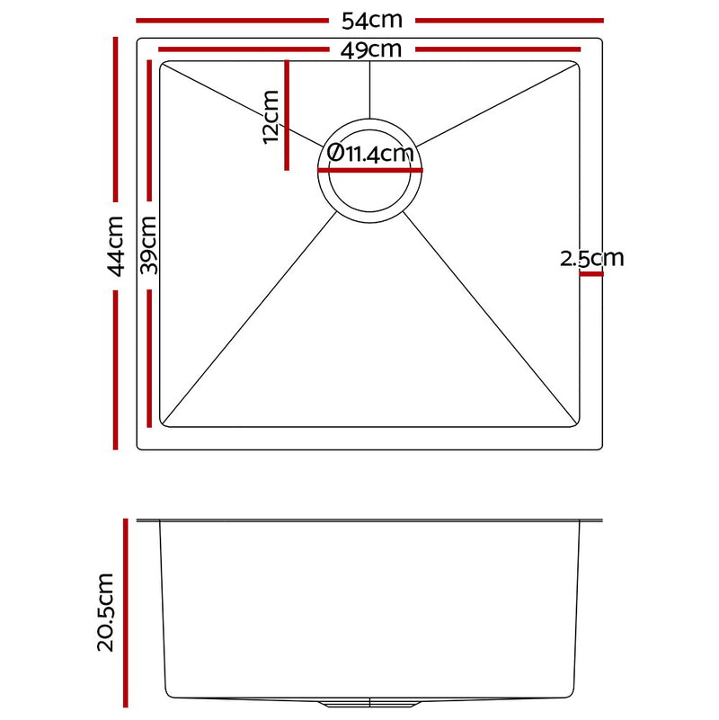 Cefito 54cm x 44cm Stainless Steel Kitchen Sink Under/Top/Flush Mount Silver