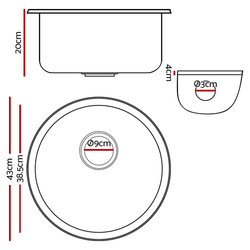 Cefito Stone Kitchen Sink Round 430MM Granite Under/Topmount Basin Bowl Laundry Black