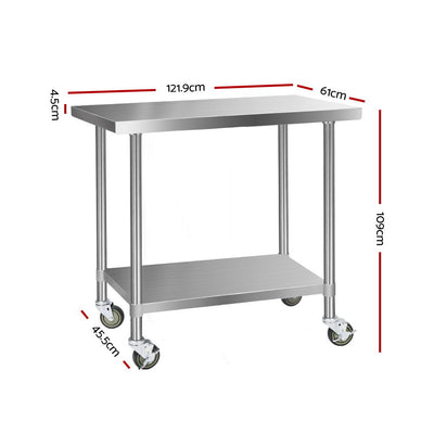 Cefito 304 Stainless Steel Kitchen Benches Work Bench Food Prep Table with Wheels 1219MM x 610MM