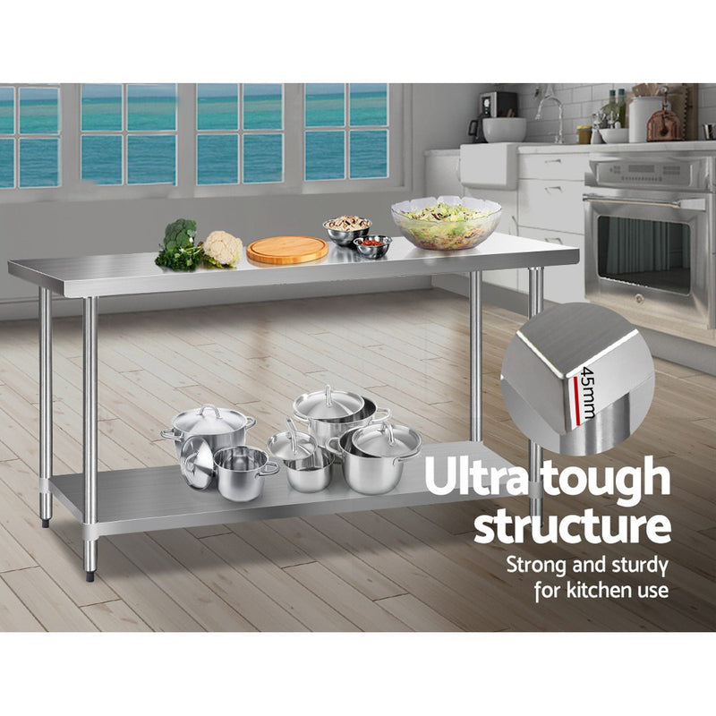 Cefito 610 x 1829mm Commercial Stainless Steel Kitchen Bench