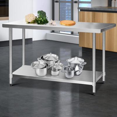 Cefito 430 Stainless Steel Kitchen Benches Work Bench Food Prep Table with Wheels 1524MM x 610MM