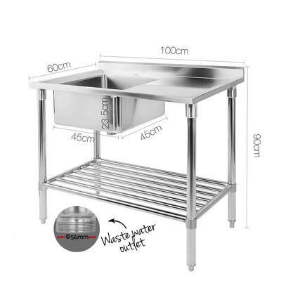 Cefito 100x60cm Commercial Stainless Steel Sink Kitchen Bench