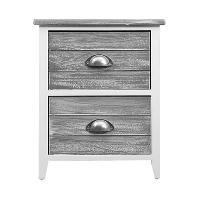 Artiss Bedside Table 2 Drawers Vintage X2 - THYME Grey