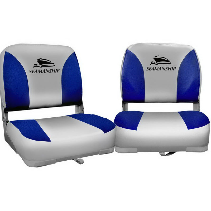 set of2 folding swivel boat seats blue and grey