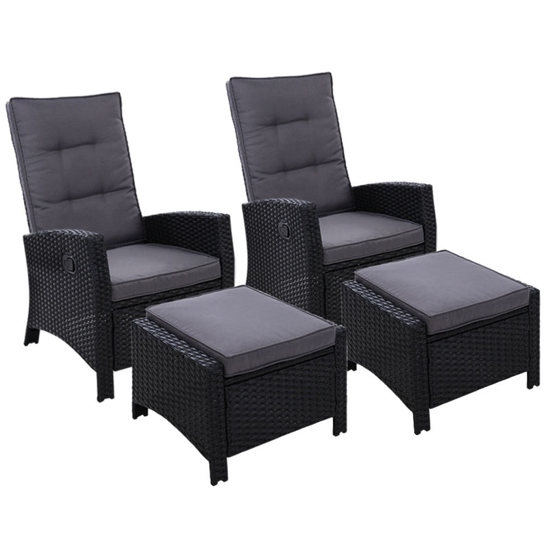 sun loungers black wicker with ottoman footrest 
