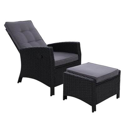 sun lounger chair black wicker with footrest 