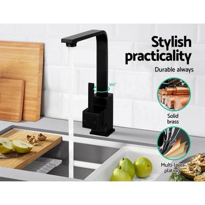 Cefito Kitchen Mixer Tap Mixer Square Sink Faucet Basin Laundry Black