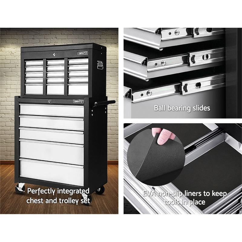 Giantz 14 Drawer Tool Box Cabinet Chest Mechanic Garage Storage Trolley Grey