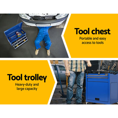 Giantz 7 Drawer Tool Box Cabinet Chest Trolley Toolbox Garage Storage Blue