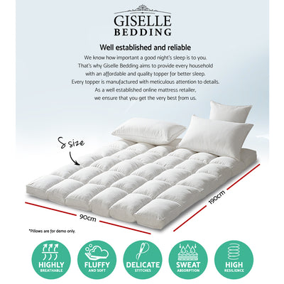 Giselle Bedding Mattress Topper Pillowtop Protector Pad Single