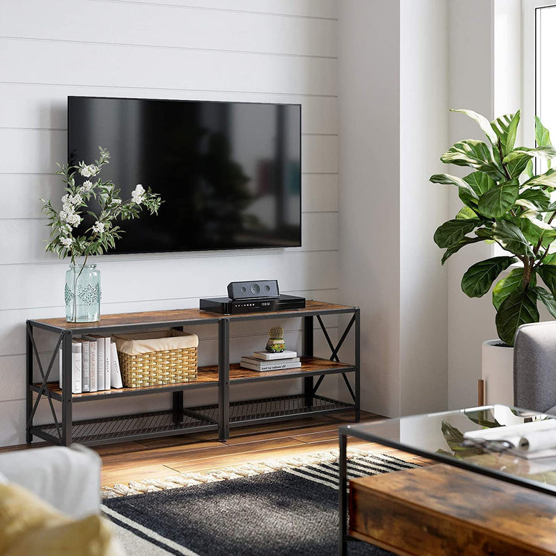 tv stand wood and steel black frame 