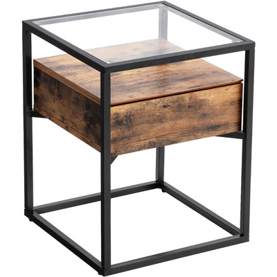 tempered glass table wood iron frame 