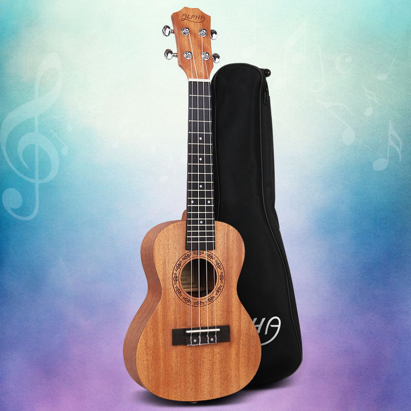 Alpha 23" Ukulele Natural Mahogany Concert Beginner Gift w/ Carry Bag