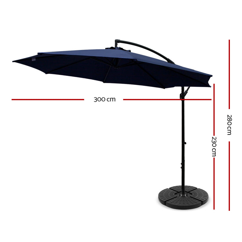 Instahut 3m Outdoor Umbrella w/Base Cantilever Beach Garden Patio Navy