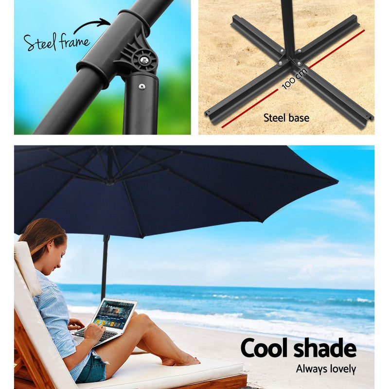 Instahut 3m Outdoor Umbrella w/Base Cantilever Beach Garden Patio Navy