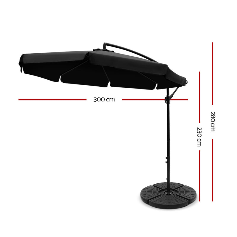 Instahut 3m Outdoor Umbrella w/Base Cantilever Garden Patio Beach Black
