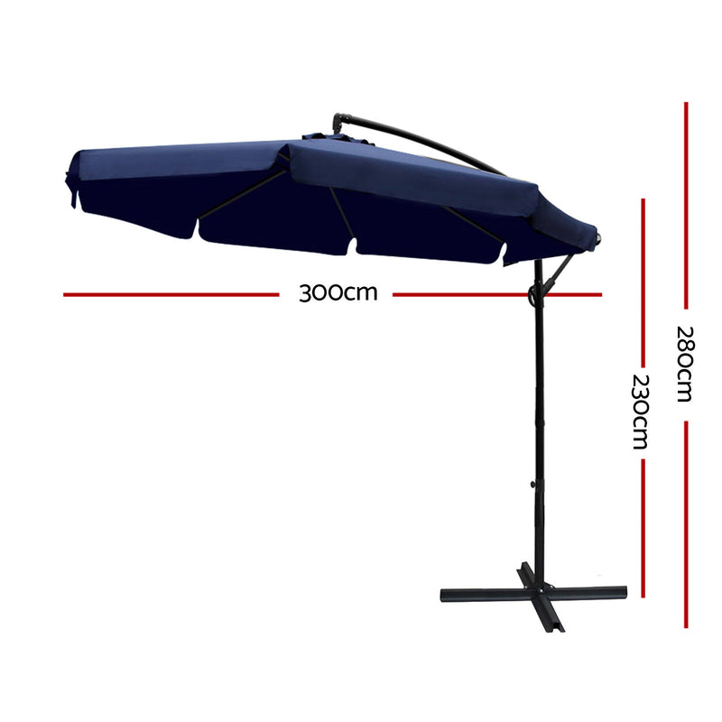 Instahut 3m Outdoor Umbrella Cantilever Garden Beach Patio Navy