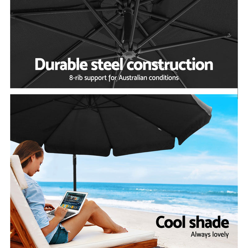 Instahut 3m Outdoor Umbrella w/Base Cantilever Garden Beach Patio Black