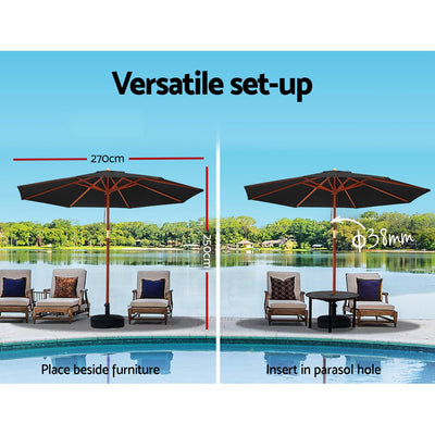 Instahut 2.7m Outdoor Umbrella w/Base Pole Umbrellas Garden Sun Stand Deck Black