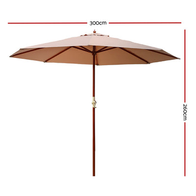 Instahut 3m Outdoor Umbrella Pole Umbrellas Beach Garden Sun Stand Patio Beige