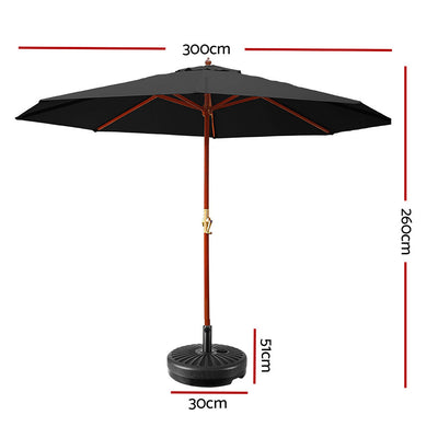 Instahut 3m Outdoor Umbrella w/Base Pole Umbrellas Garden Sun Stand Deck Black