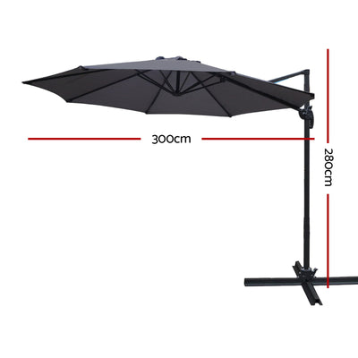 Instahut 3m Outdoor Umbrella Cantilever 360 Degree Tilt Beach Roma Charcoal