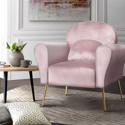 Artiss Armchair Lounge Chair Accent Armchairs Chairs Sofa Pink Velvet Cushion