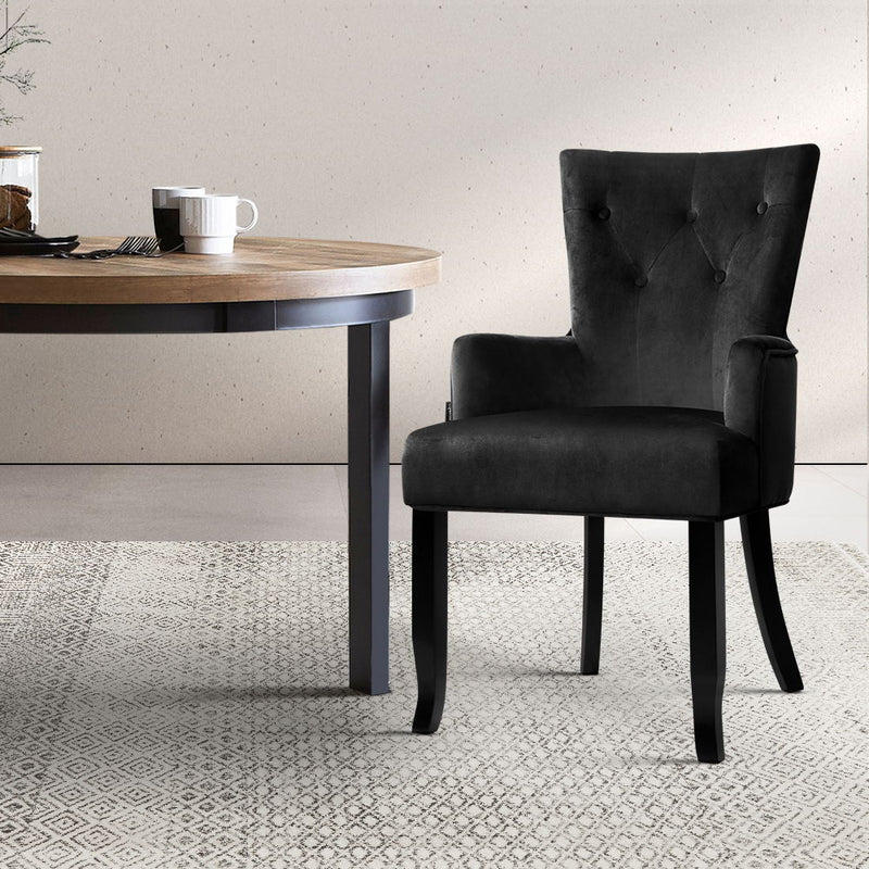 Artiss Dining Chair Velvet Black French Cayes