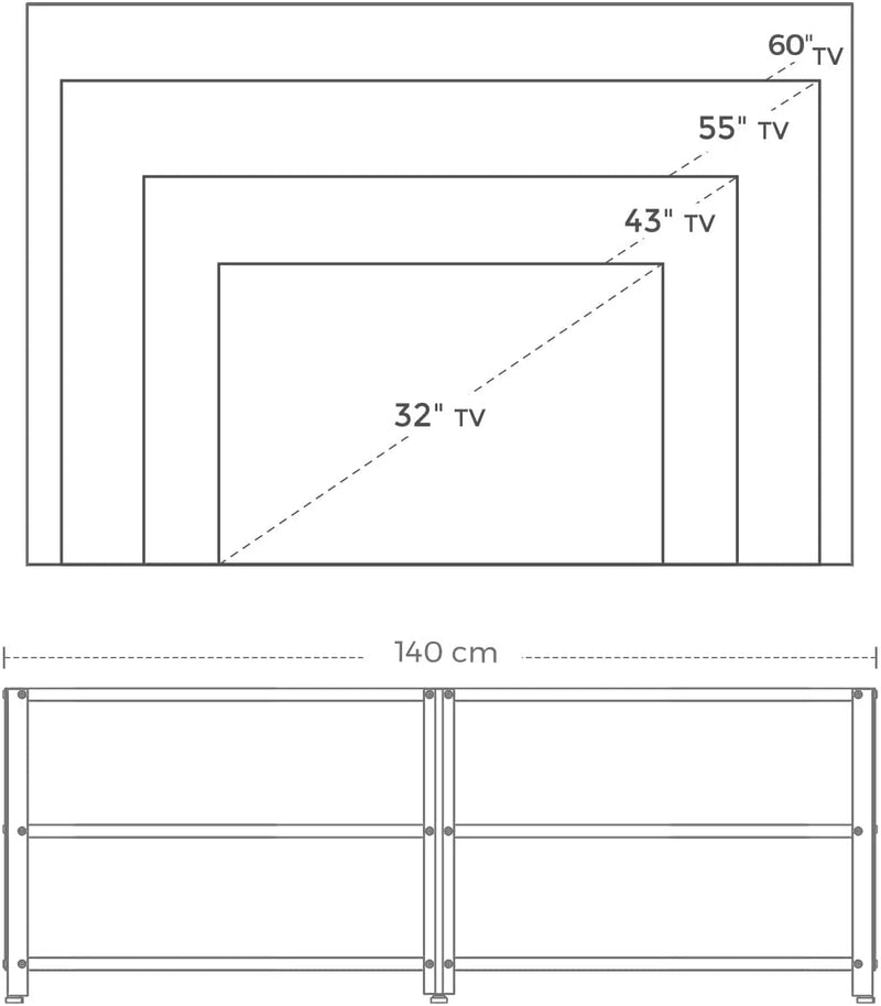 TV Stand for 60-Inch TV with Industrial Style Steel Frame Rustic Brown and Black