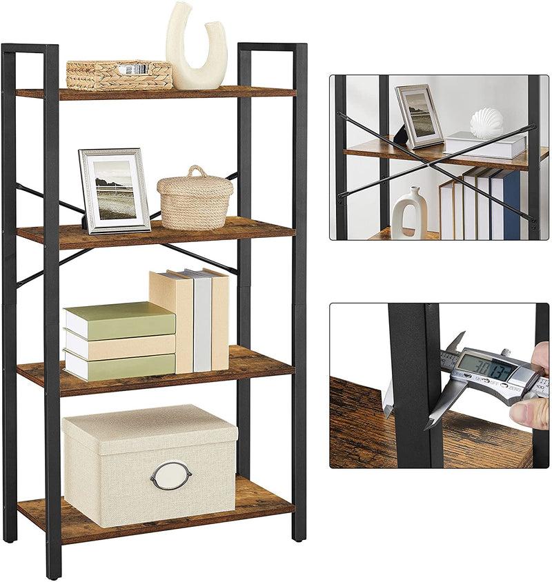 4-Tier Storage Rack with Steel Frame, 120 cm High, Rustic Brown and Black