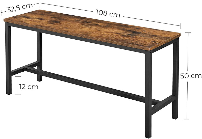 Set of 2 Table Benches Industrial Style Durable Metal Frame 108 x 32.5 x 50 cm Rustic Brown